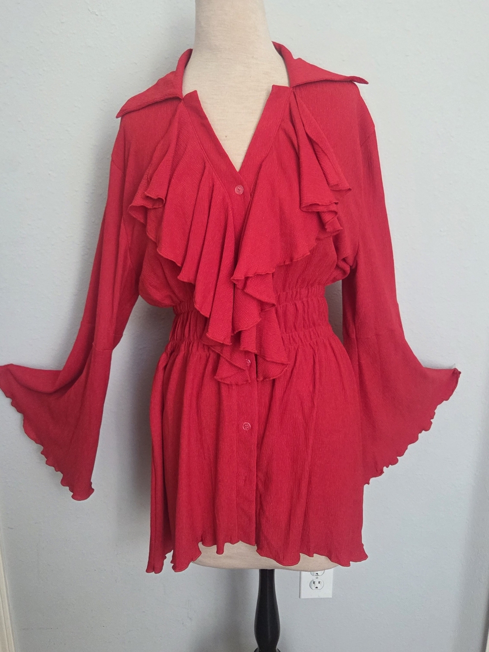 Source Unknown Red Ruffled Tunic Blouse